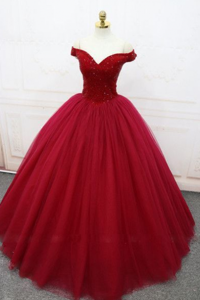 Sparkling Ball Gown Dark Red Prom Dress