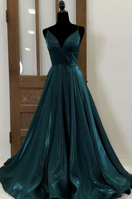 Green Satin Long Prom Dress Evening Dress