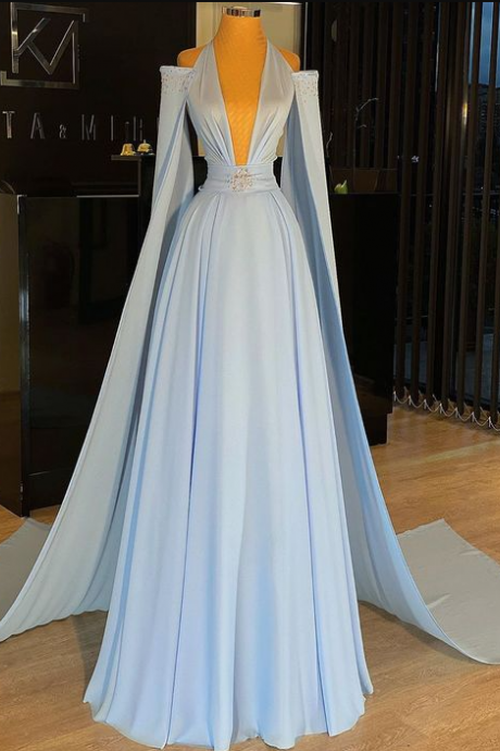 A Line Long Chiffon Belegant Prom Gown