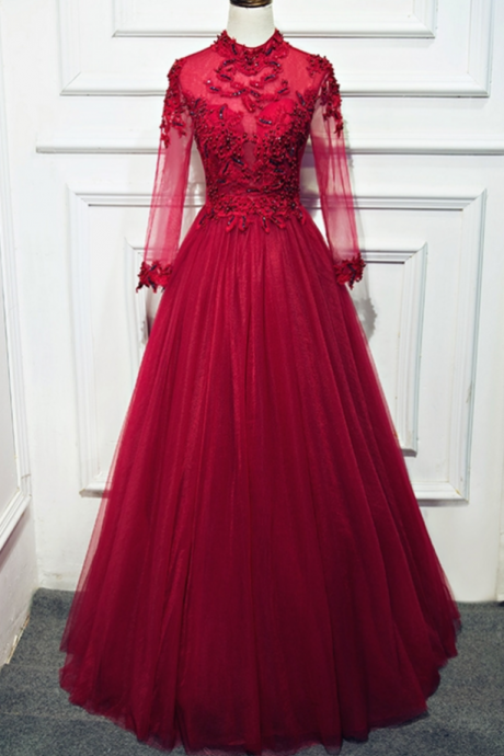 Long Sleeve Lace Wedding Dress, Evening Dress