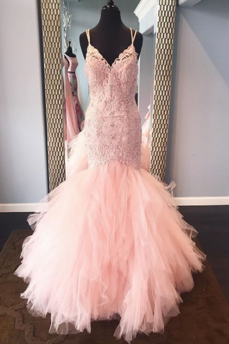 Mermaid Pink Prom Dresses Long Quinceanera Dress