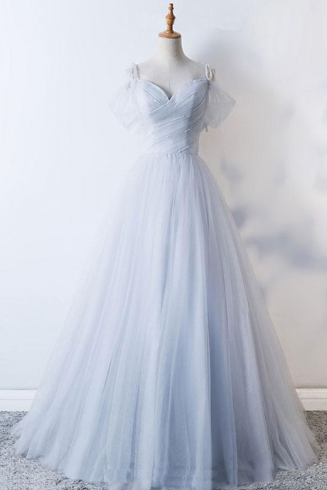 A Line Gray Sweetheart Tulle Long Prom Dress