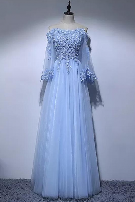 Off-the-shoulder Floor-length Long Sleeve Prom Dress