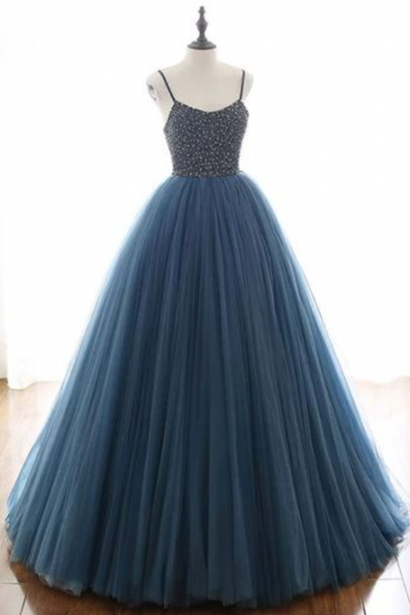 Blue Tulle Long Prom Dress, Evening Dress