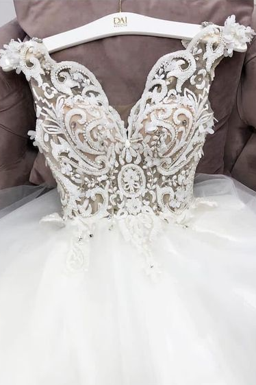 A Line Satin Lace Long Prom Dress, Wedding Dress