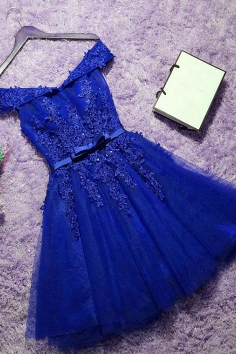 Simple Blue Tulle Homecoming Dress, Short Party Dresses