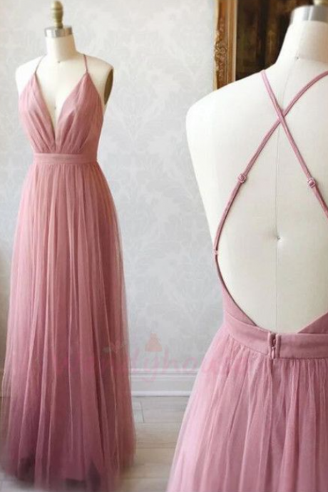 A Line Blush Pink Simple Long Prom Dress