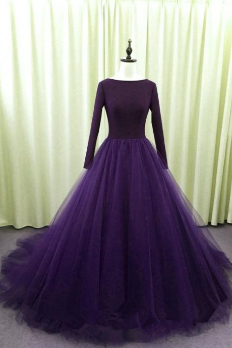 Gorgeous Spandex Purple Tulle Ball Gown Evening Dress