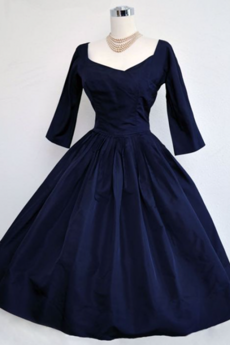 Darrk Blue Middle Sleeve Prom Dress,a Line Prom Dress