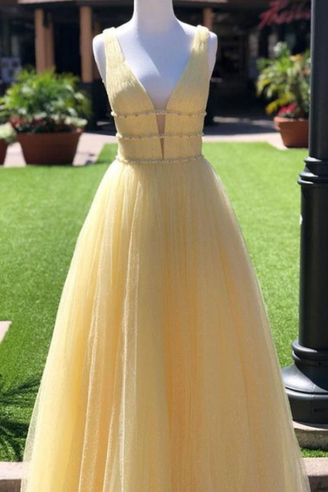 Vintage Yellow Long Prom Dress