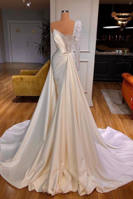 One Shoulder Long A-line Prom Dress
