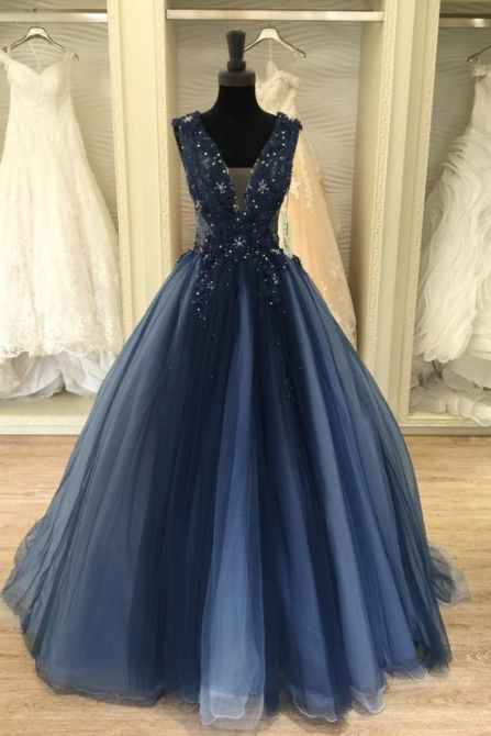 Navy Ball Gown Prom Dresses