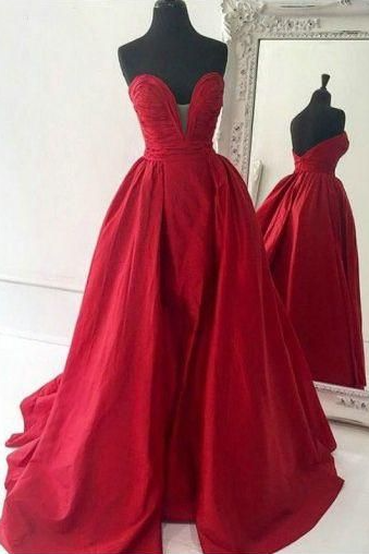V Neck Red Prom Dress,ball Gown Prom Dress