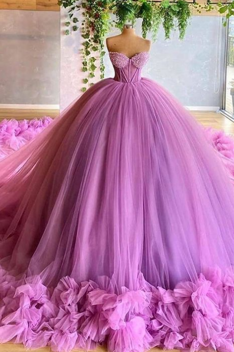 Gorgeous Sweetheart Lavender Tulle Ball Gown Dress