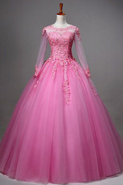 A Line Lace Appliques Ball Gown Prom Dress