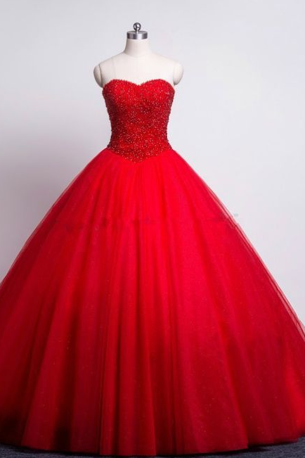 Ball Gown Quinceanera Dresses Sweetheart Beaded Corset Tulle