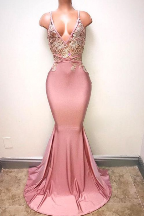 Spaghetti Straps Pink Prom Drsess Formal Dress