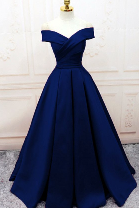 Sexy A Line Navy Blue Long Prom Dresses