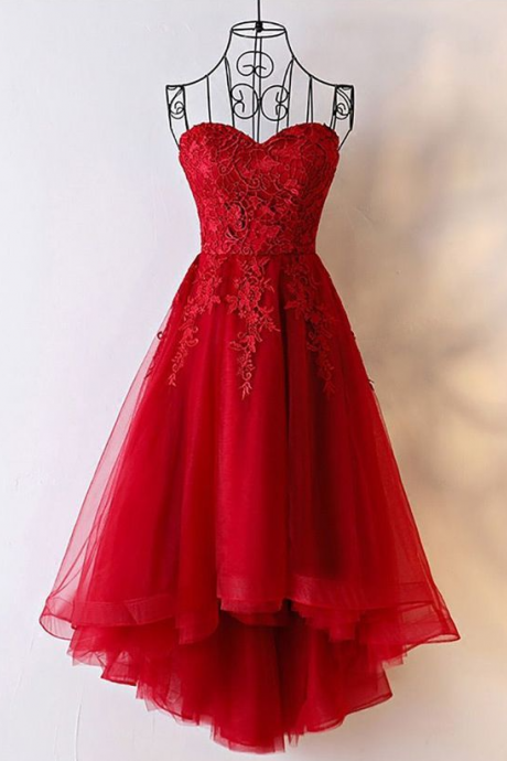 High Low Simple Red Prom Dresses