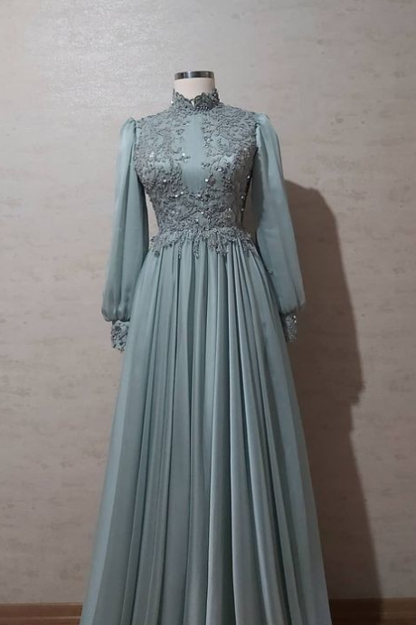 Charming Long Sleeve Evening Dress Tulle Prom Dress
