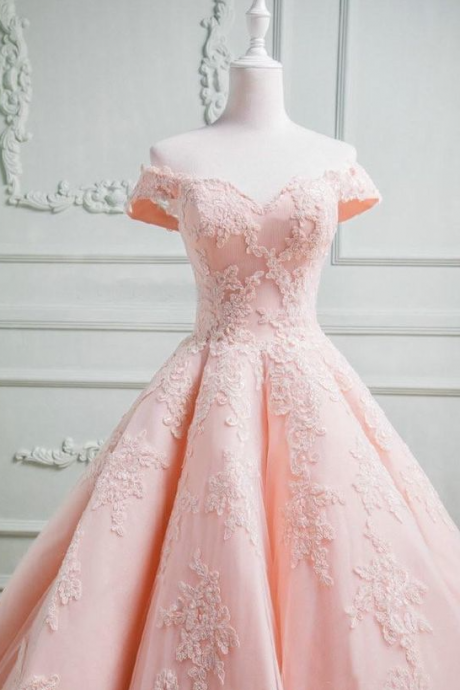 Off Shoulder Evening Dress Lace Applique Ball Gown Prom Dress