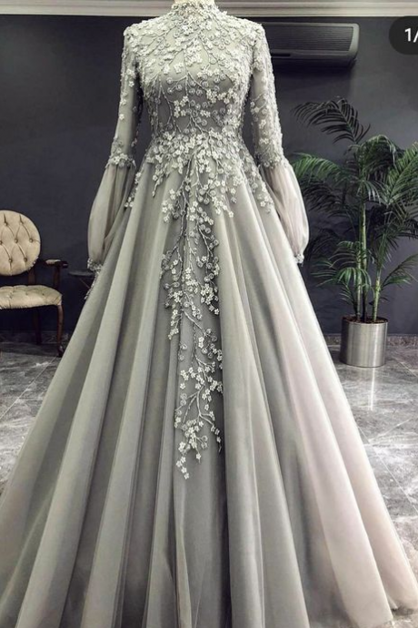 Grey Long Prom Dress Sexy Evening Dress