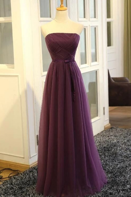 A-line Purple Tulle Long Prom Dress 2021, Party Gowns