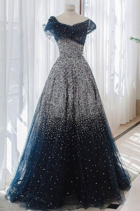 A Line Long Evening Dress Prom Dress With Beading