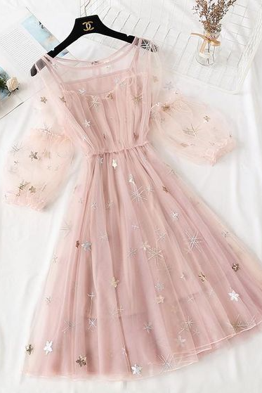 Cute Blush Pink Tulle See Through Homecoming Dress