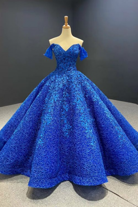 Off The Shoulder Royal Blue Ball Gownprom Dress