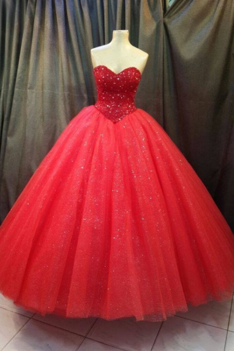 Sweetheart Red Tulle Prom Dress
