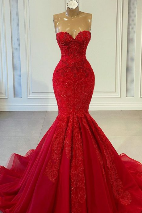 Sexy Princess Red Mermaid Formal Dress Prom Dress