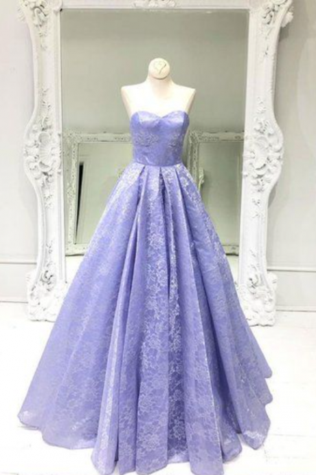 Lilac Tulle Lace Strapless Custom Size Senior Prom Dress