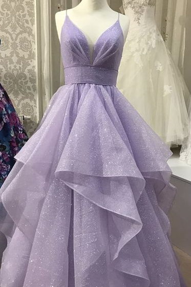 Purple V Neck Tulle Prom Dress, Formal Dress
