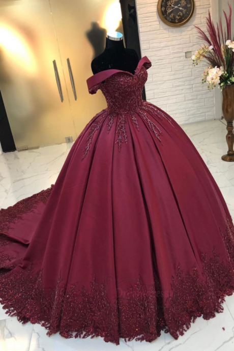 Off The Shoulder Mermaid Wine Red Ball Gown Prom Dress