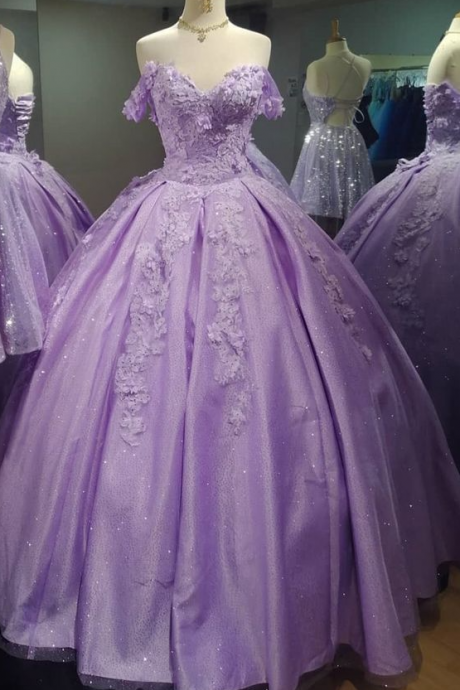 Off The Shoulder Princess Lilac Ball Gown Prom Dress