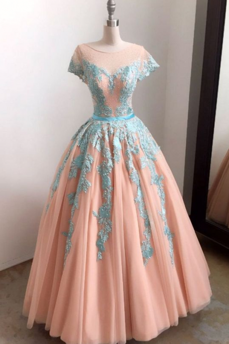 Elegant Tulle Long Prom Dress, Tulle Lace Evening Dress