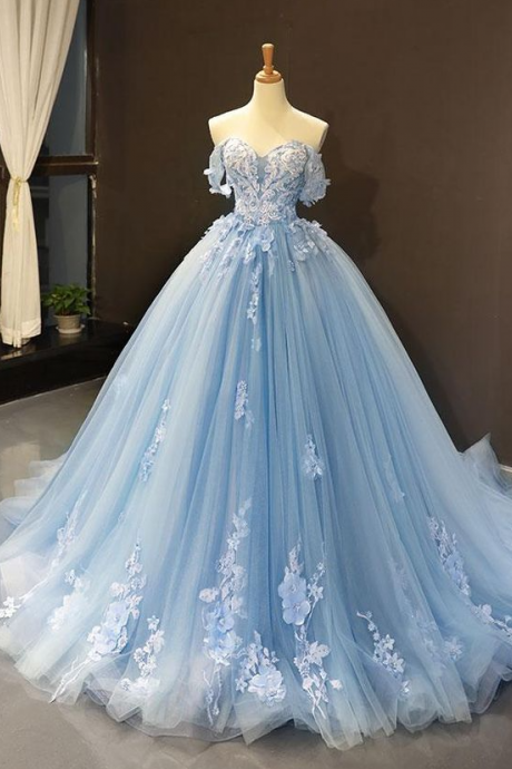 Off Shoulder Prom Dresses,flowers Applique Ball Gowns