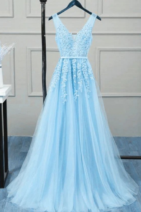 Sky Blue A Line Prom Dress Formal Dress