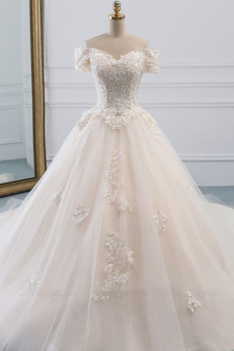 Affordable Off-the-shoulder Tulle Lace Wedding Dress