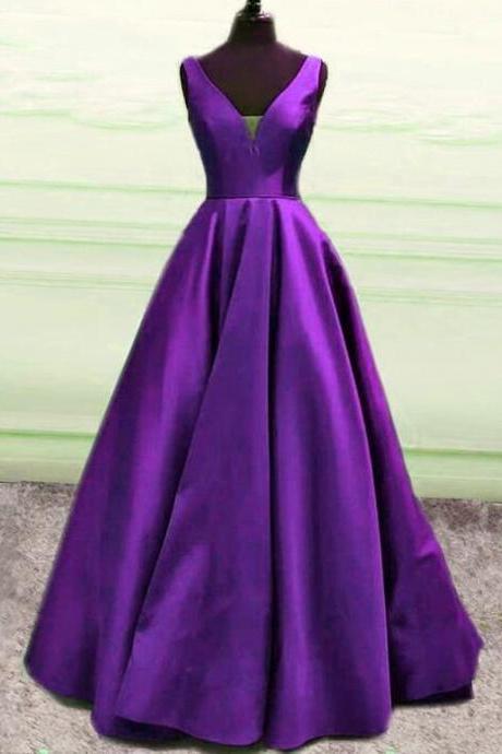 Simple Ball Gown V Neck Prom Dresses