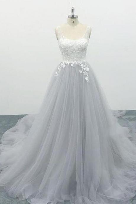 Beauty Square Neck Tulle A-line Wedding Dress