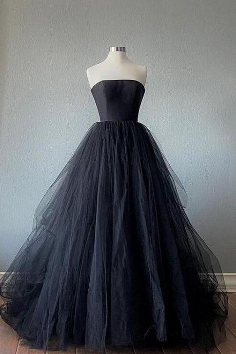 A Line Prom Dress Black Evening Dress