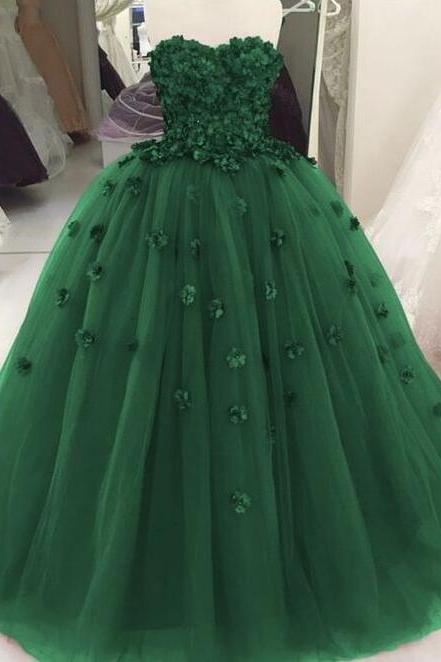 Sweetheart Green Ball Gown Quincenera Dresses With Flowers