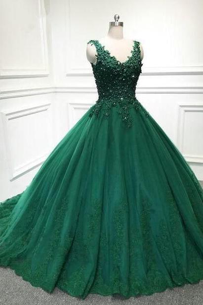 Ball Gown Lace V Neck Quinceanera Dress