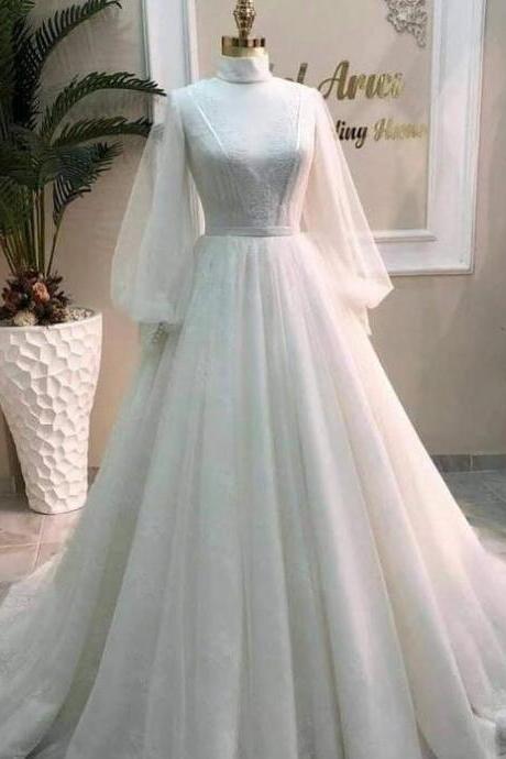 Long Sleeve Lace Wedding Dress, Long Prom Gown, Evening Dress
