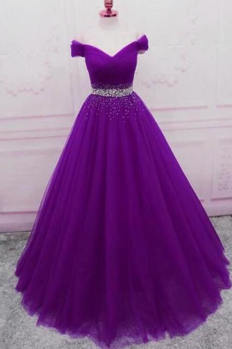 Purple Beads Long Prom Dress