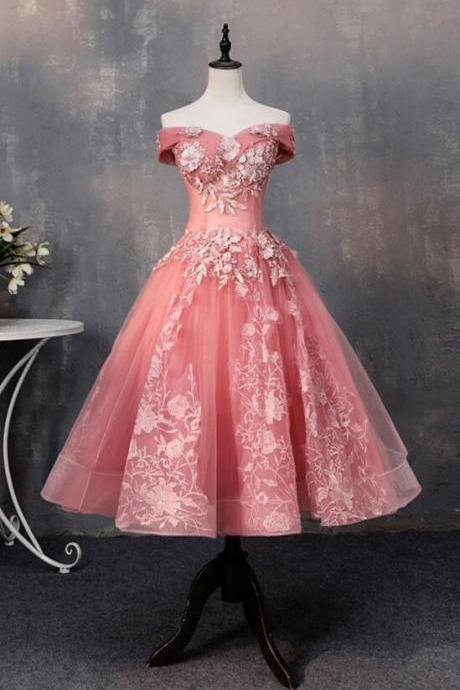  off shoulder short prom dress, pink evening dress