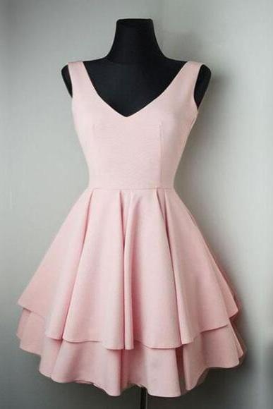 V Neck Pink Short Prom Dress