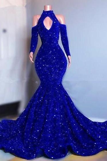 Blue sequins Prom dress